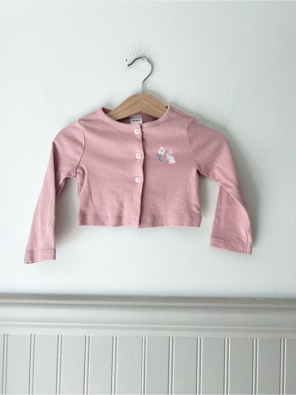 Carter's 12 Months Light Pink Baby Button-Up Cardigan with Embroidered Bunny